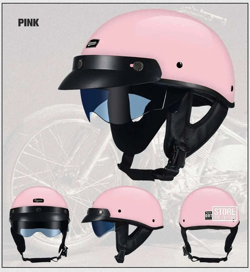 Retro Motorcycle Half Helmet with HD Lens-535 Glasses BK / XL