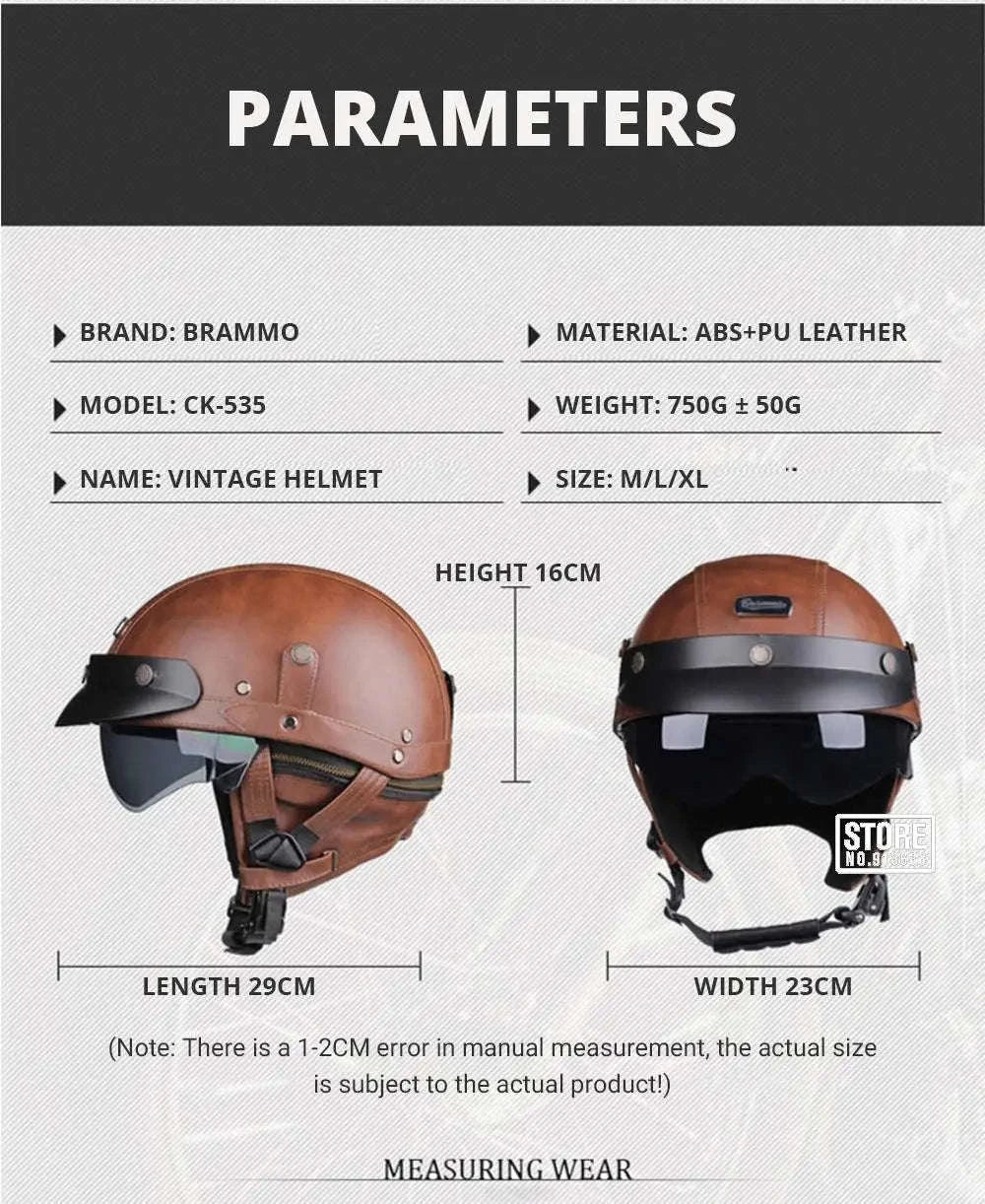 Retro Motorcycle Half Helmet with HD Lens-535 Glasses BK / XL