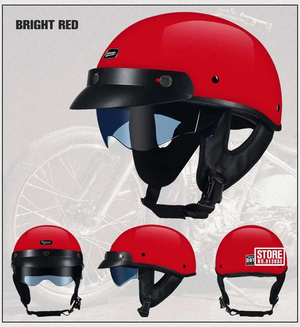 Retro Motorcycle Half Helmet with HD Lens-535 Glasses BK / XL