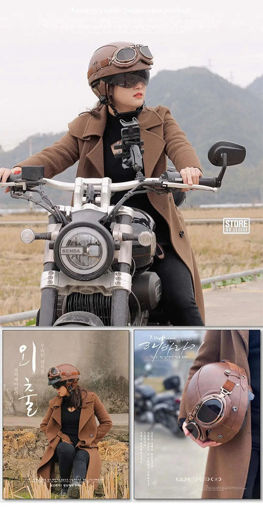 Retro Motorcycle Half Helmet with HD Lens-535 Glasses BK / XL
