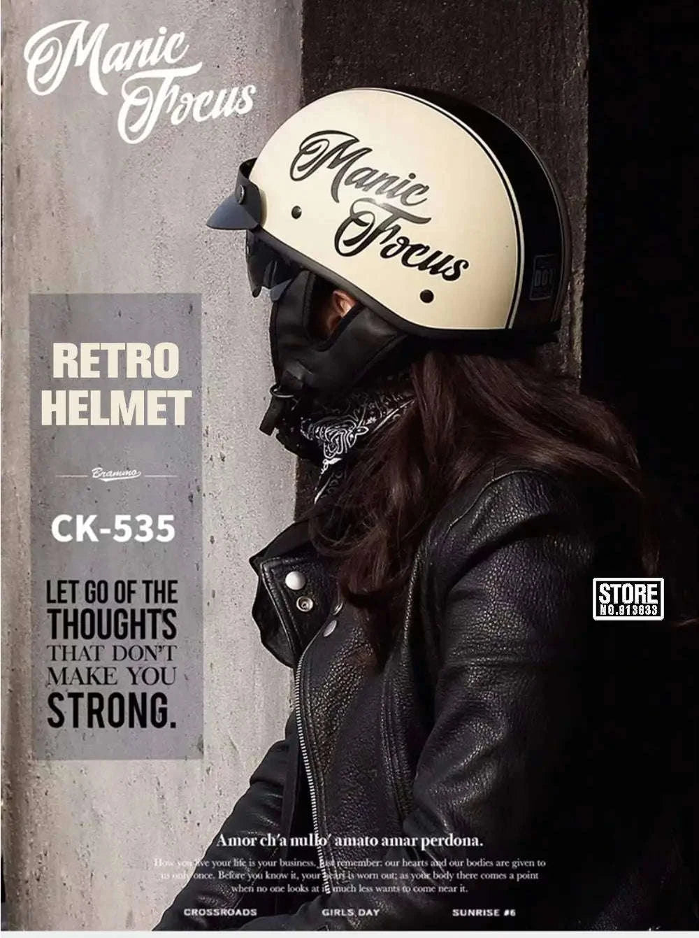 Retro Motorcycle Half Helmet with HD Lens-535 Glasses BK / XL