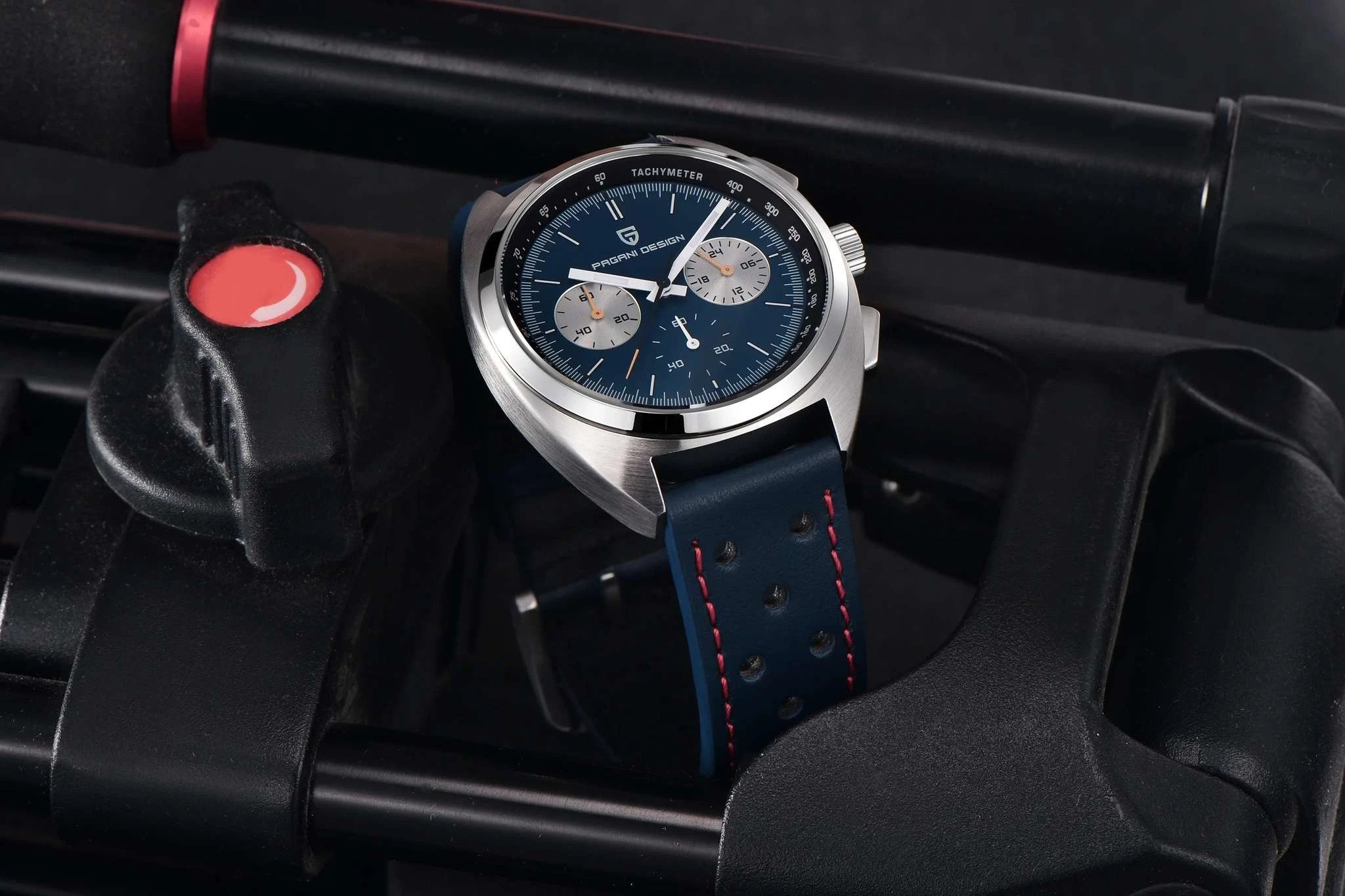 Retro Panda Dial Chronograph Watch with Sapphire Glass-Steel Blue / france