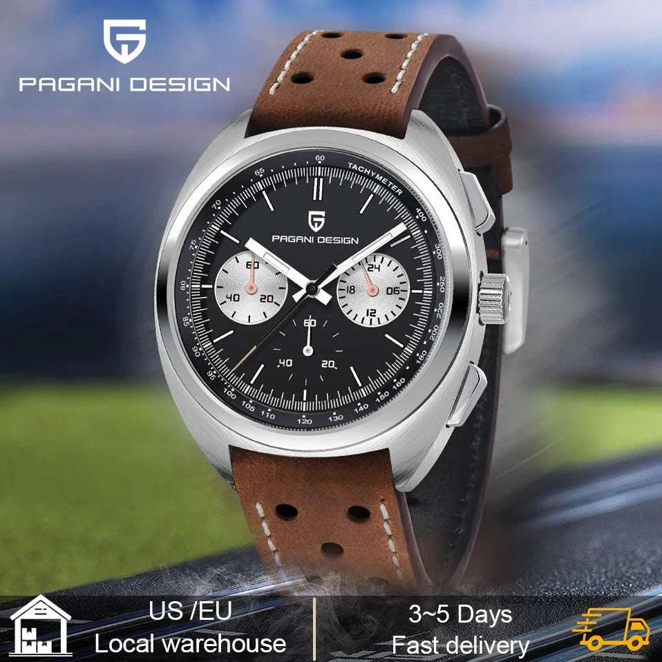 Retro Panda Dial Chronograph Watch with Sapphire Glass-Steel Blue / france