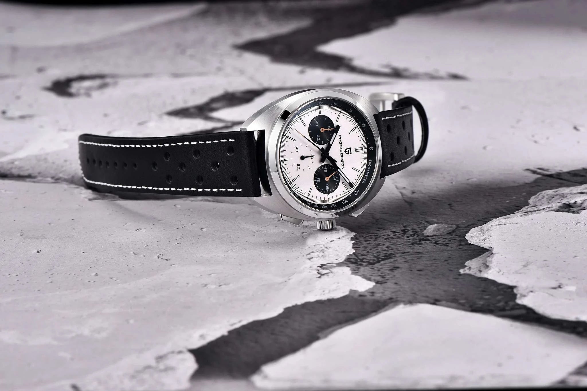 Retro Panda Dial Chronograph Watch with Sapphire Glass-Steel Blue / france