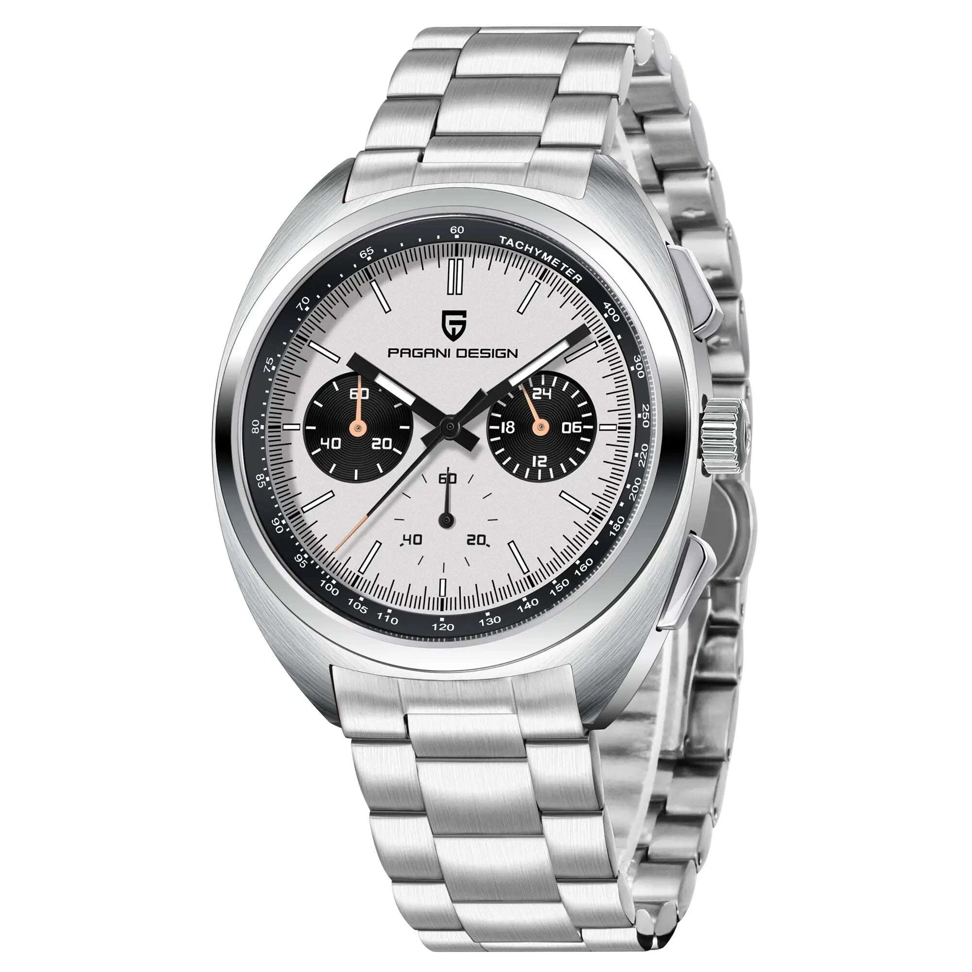 Retro Panda Dial Chronograph Watch with Sapphire Glass-Steel Blue / france