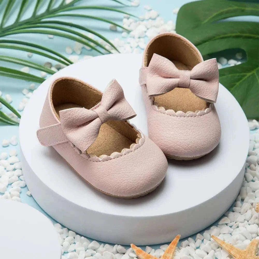 Retro Solid Color Bow Baby Walking Shoes for Early Steps-black / 6-12months