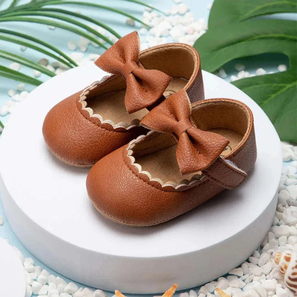 Retro Solid Color Bow Baby Walking Shoes for Early Steps-black / 6-12months