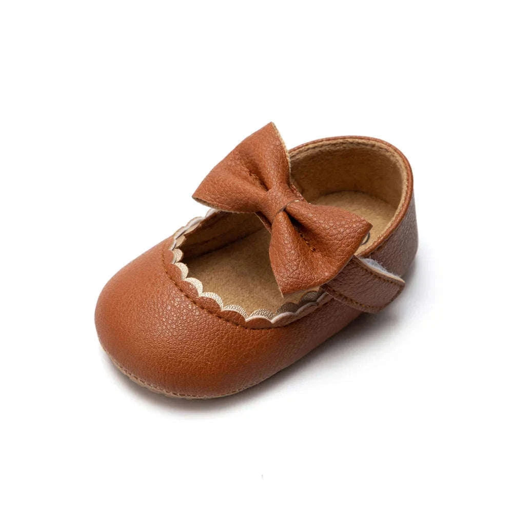 Retro Solid Color Bow Baby Walking Shoes for Early Steps-black / 6-12months