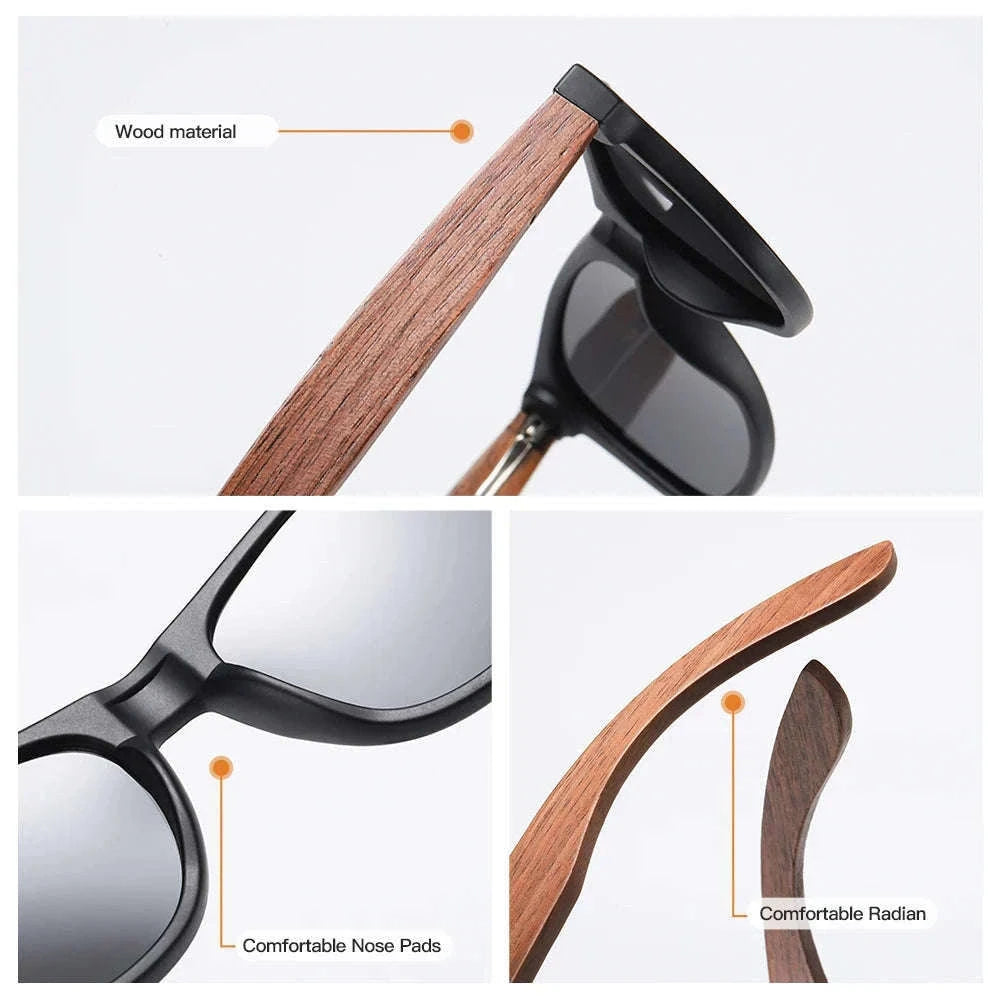 Retro Walnut Wood Polarized Sunglasses UV400 Anti-Blue Pilot Style-Anti Blue