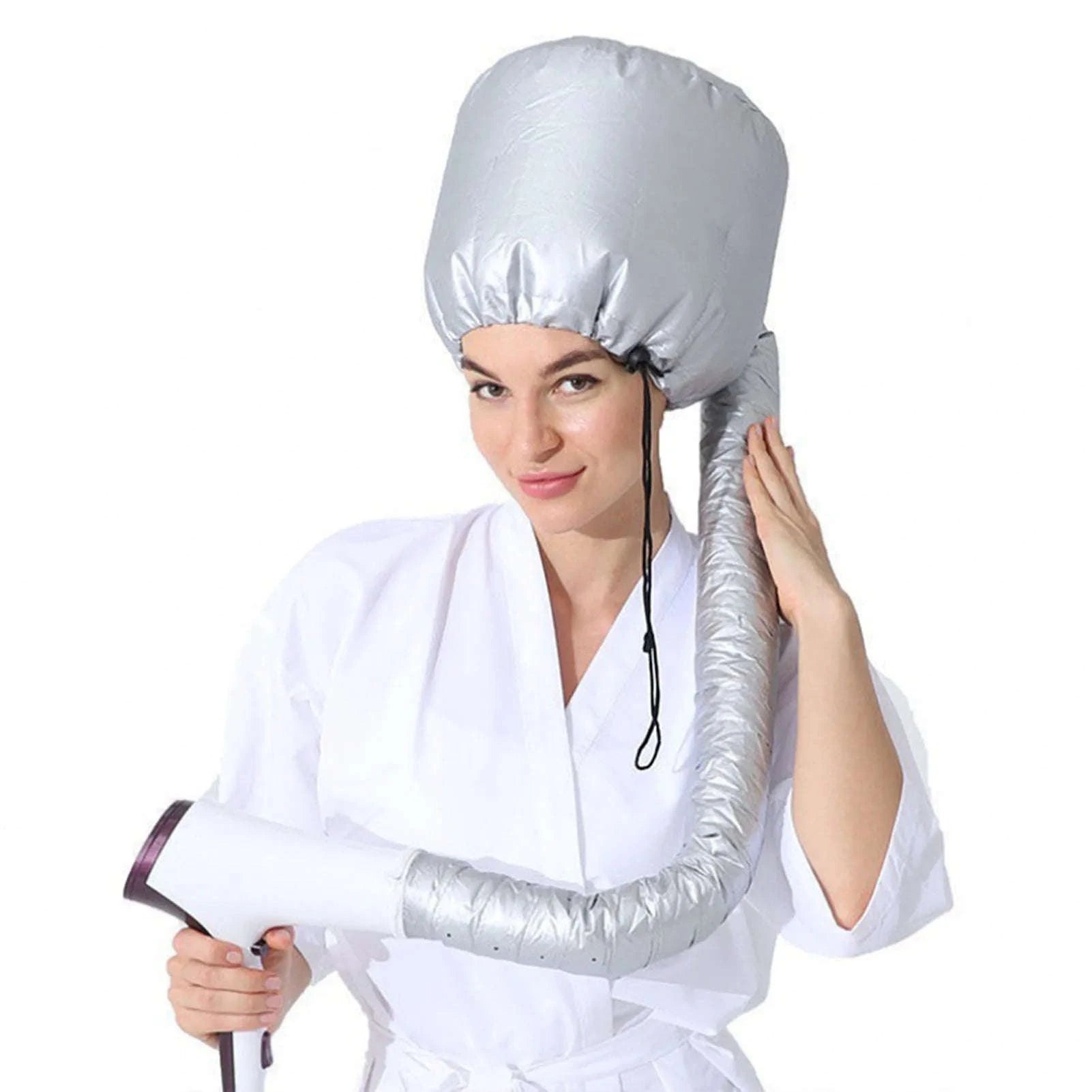 Reusable Hair Dryer Steamer Cap for Drying and Deep Conditioning-Silver gray