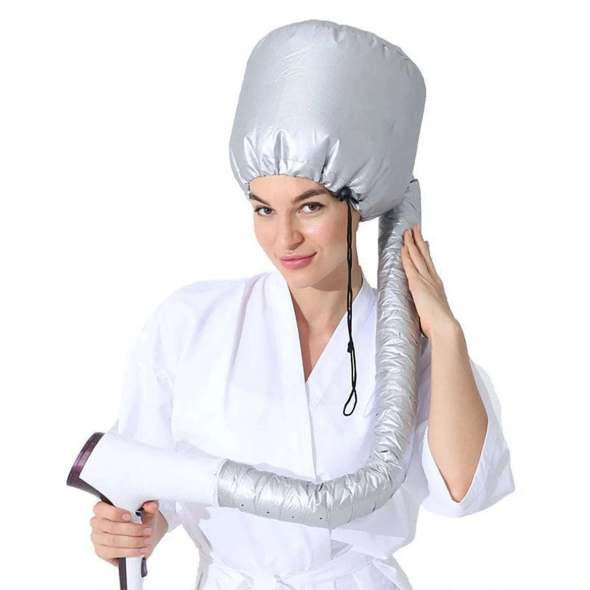 Reusable Hair Dryer Steamer Cap for Drying and Deep Conditioning-Silver gray