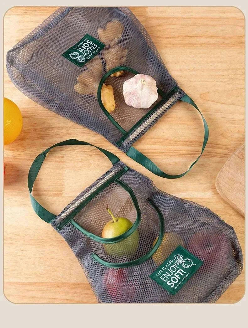 Reusable Hanging Mesh Storage Bag for Fresh Produce-