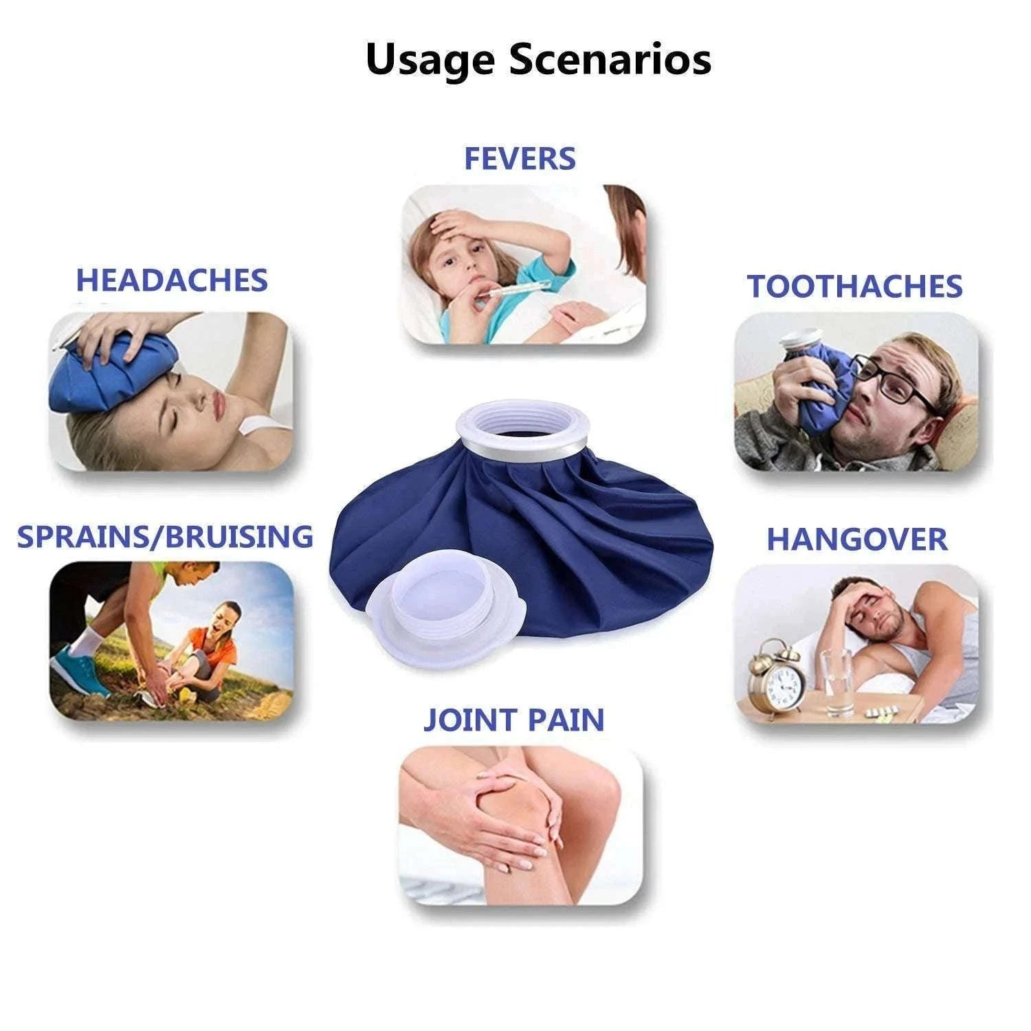 Reusable Hot & Cold Therapy Ice Bag Set (3 Sizes) for Pain Relief-Blue / 6 inch