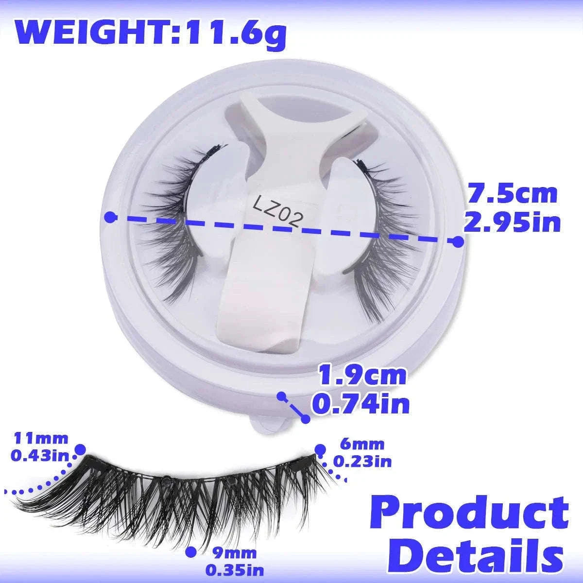 Reusable Magnetic False Eyelashes with Applicator Tweezers Set-1 Pair LZ04