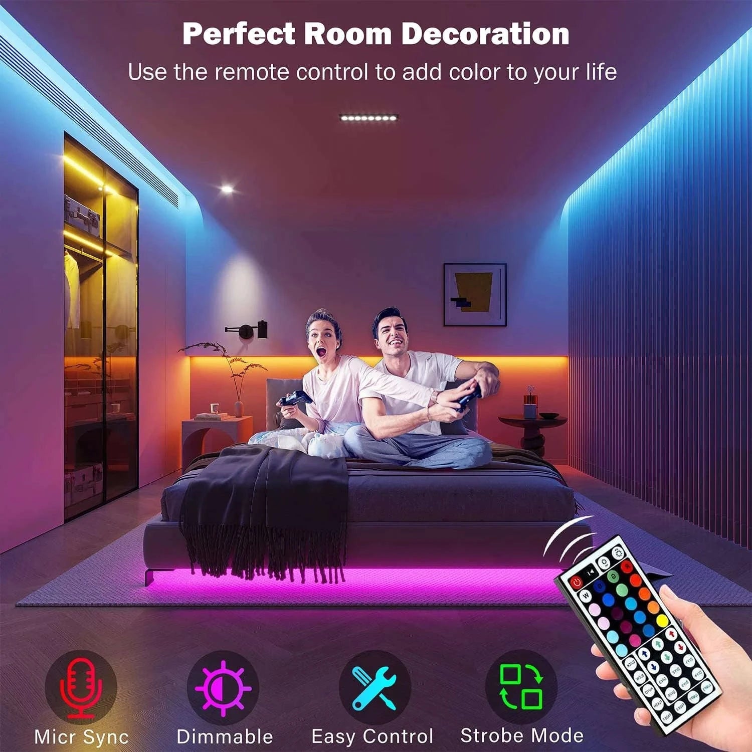 RGB LED Strip Lights for Vibrant Home Ambiance-APP 44 key / 15m