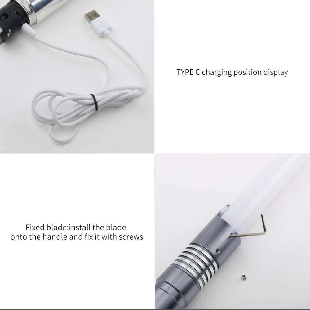 RGB Metal Lightsaber with Sound, USB Charging, Removable Blade-Type 9 Gold RGB