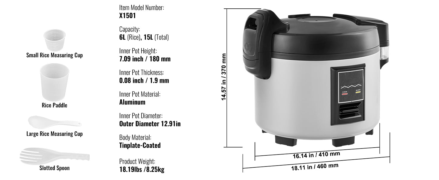 Commercial Rice Cooker 60 Cup Capacity 13 L with Nonstick Inner Pot