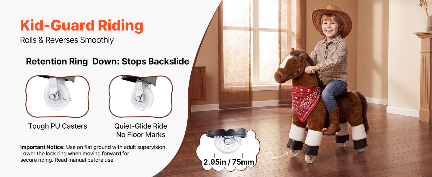 SucceBuy 110/176 lbs Kids Ride On Horse Smooth Wheels with Anti-Roll Stop Ring & Handles Pedals Riding Pony Toys for Children