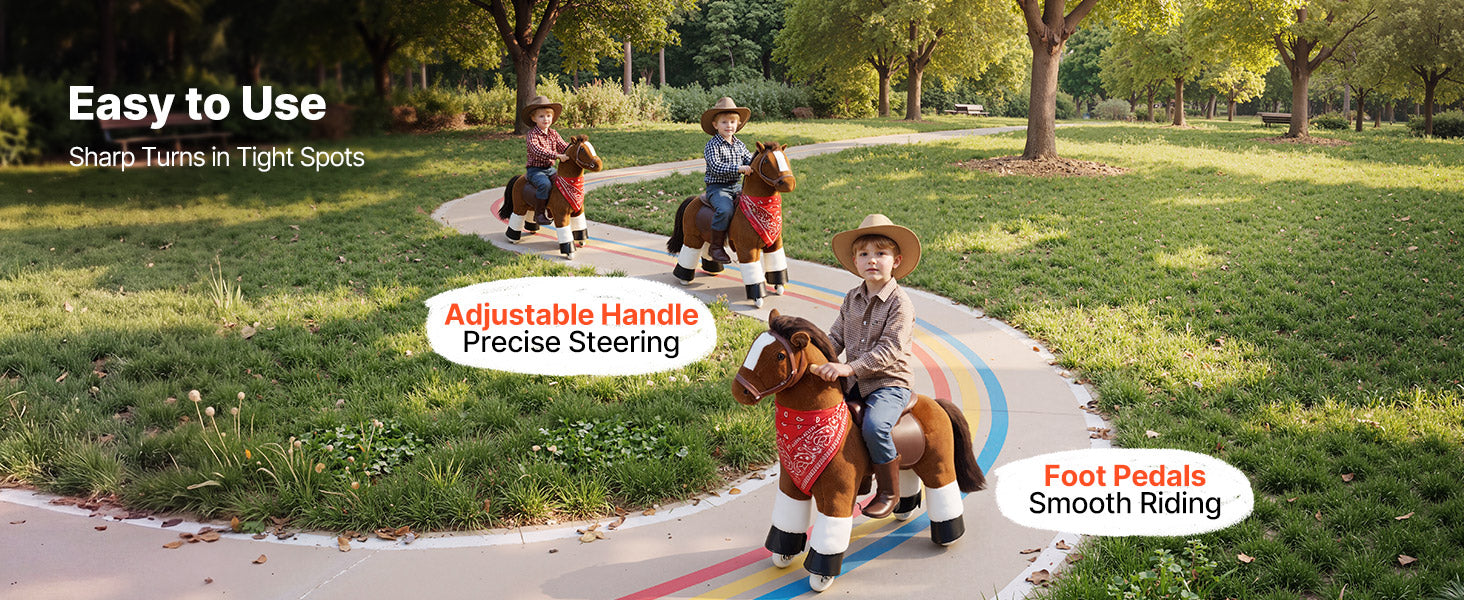 SucceBuy 110/176 lbs Kids Ride On Horse Smooth Wheels with Anti-Roll Stop Ring & Handles Pedals Riding Pony Toys for Children