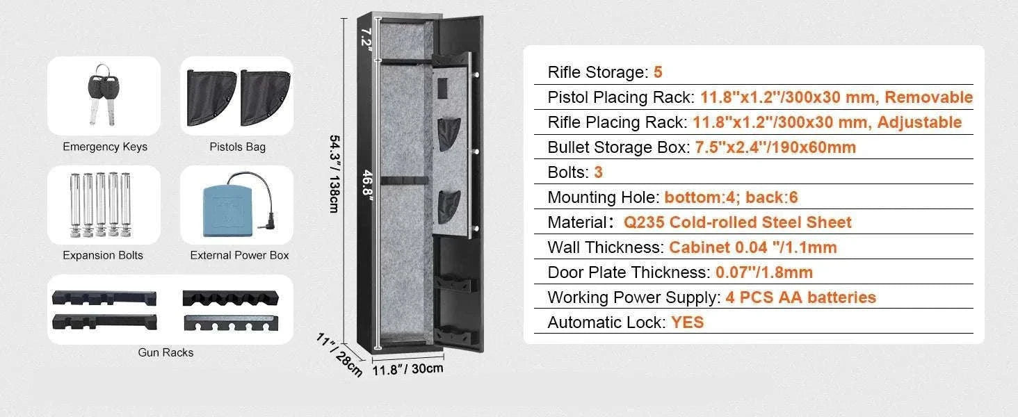 Rifle Gun Safe Cabinet with Digital Keypad or Fingerprint Lock-6-8 with Locker / spain