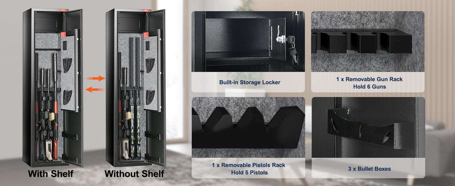 Rifle Gun Safe Cabinet with Digital Keypad or Fingerprint Lock-6-8 with Locker / spain