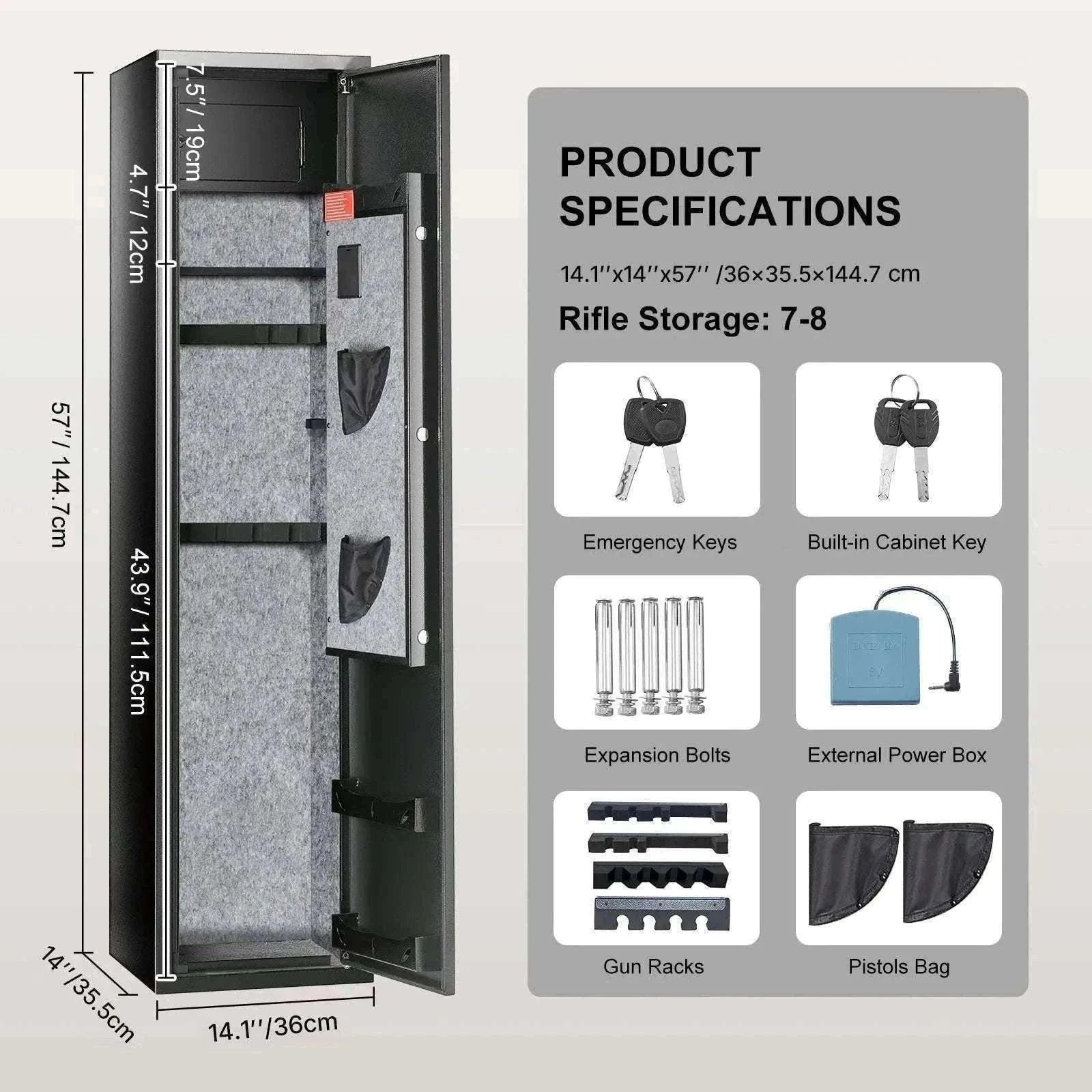 Rifle Gun Safe Cabinet with Digital Keypad or Fingerprint Lock-6-8 with Locker / spain