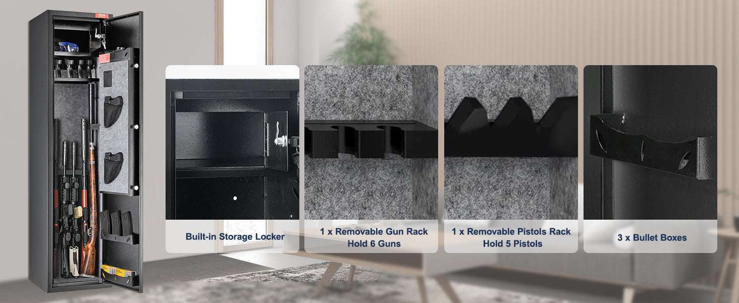 Rifle Gun Safe Cabinet with Digital Keypad or Fingerprint Lock-6-8 with Locker / spain