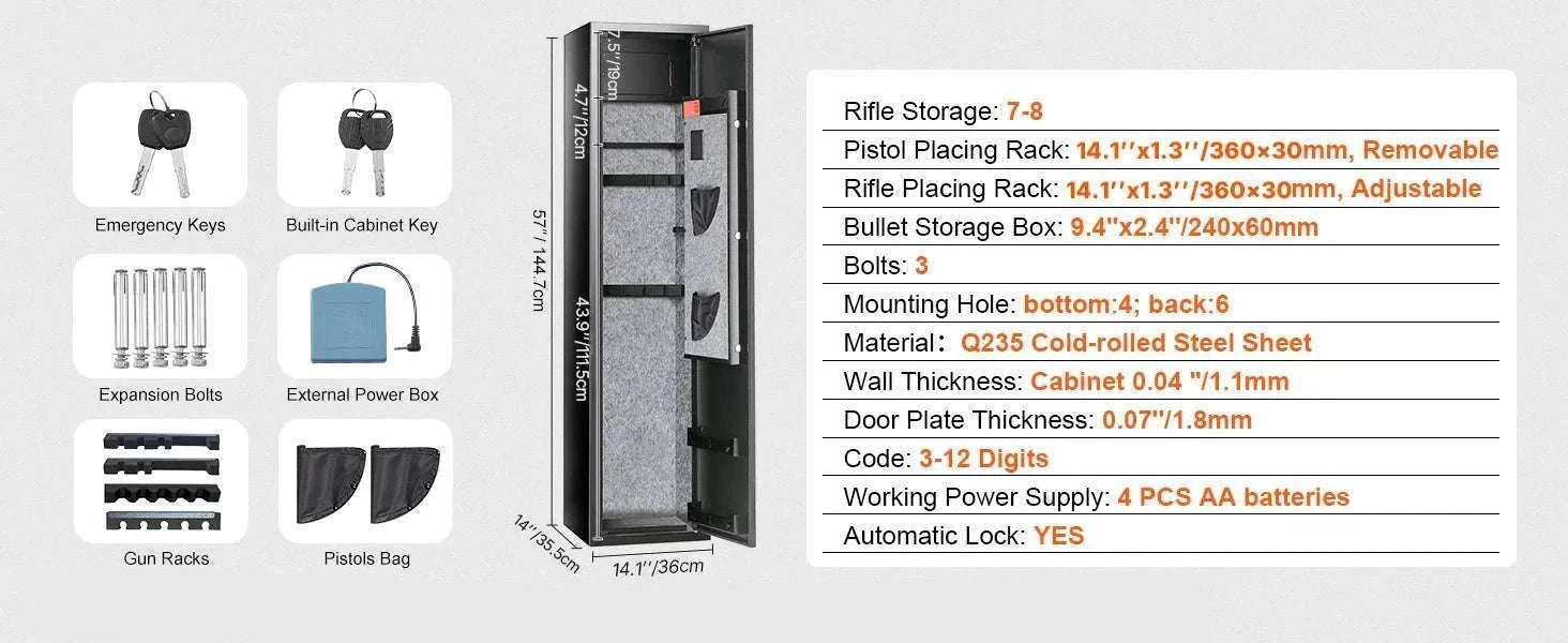 Rifle Gun Safe Cabinet with Digital Keypad or Fingerprint Lock-6-8 with Locker / spain
