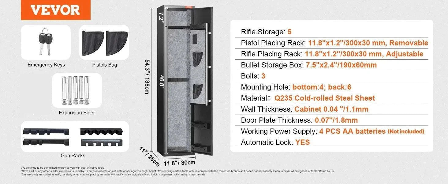 Rifle Gun Safe Cabinet with Digital Keypad or Fingerprint Lock-6-8 with Locker / spain