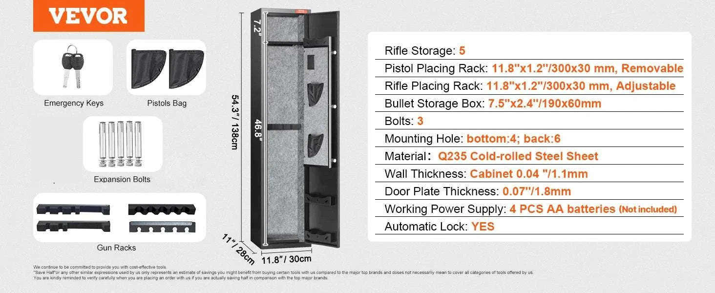 Rifle Gun Safe Cabinet with Digital Keypad or Fingerprint Lock-6-8 with Locker / spain