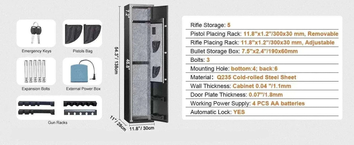Rifle Gun Safe Cabinet with Digital Keypad or Fingerprint Lock-6-8 with Locker / spain