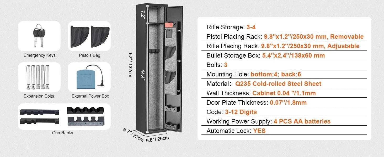 Rifle Gun Safe Cabinet with Digital Keypad or Fingerprint Lock-6-8 with Locker / spain