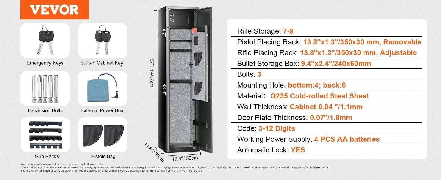 Rifle Gun Safe Cabinet with Digital Keypad or Fingerprint Lock-6-8 with Locker / spain