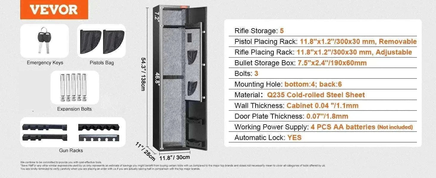 Rifle Gun Safe Cabinet with Digital Keypad or Fingerprint Lock-6-8 with Locker / spain