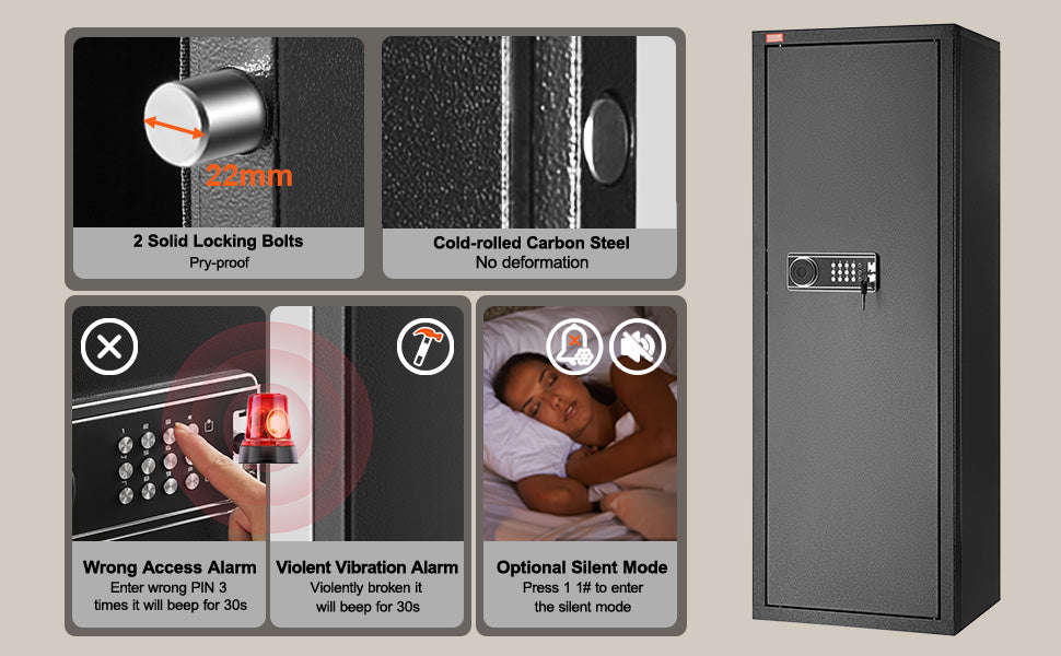 Rifle Gun Safe with Digital Keypad Lock and Removable Shelf-8 to 10 Rifles / United States