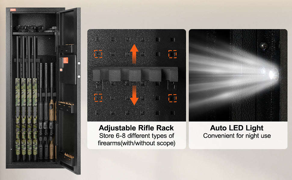 Rifle Gun Safe with Digital Keypad Lock and Removable Shelf-8 to 10 Rifles / United States