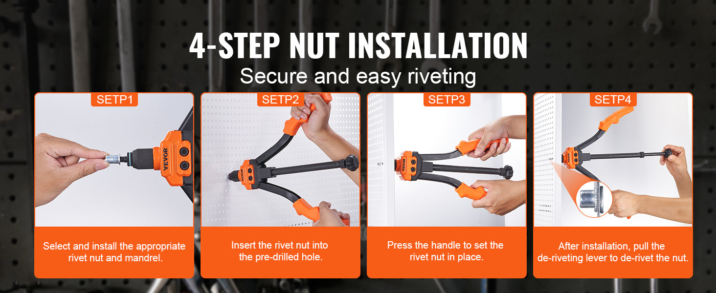 SucceBuy outil rivet nut 14" 16" Rivet Nut Tool kit avec mandrins métriques et SAE 70 pièces/186 pièces Rivet Nuts avec boîtier de transport robuste
