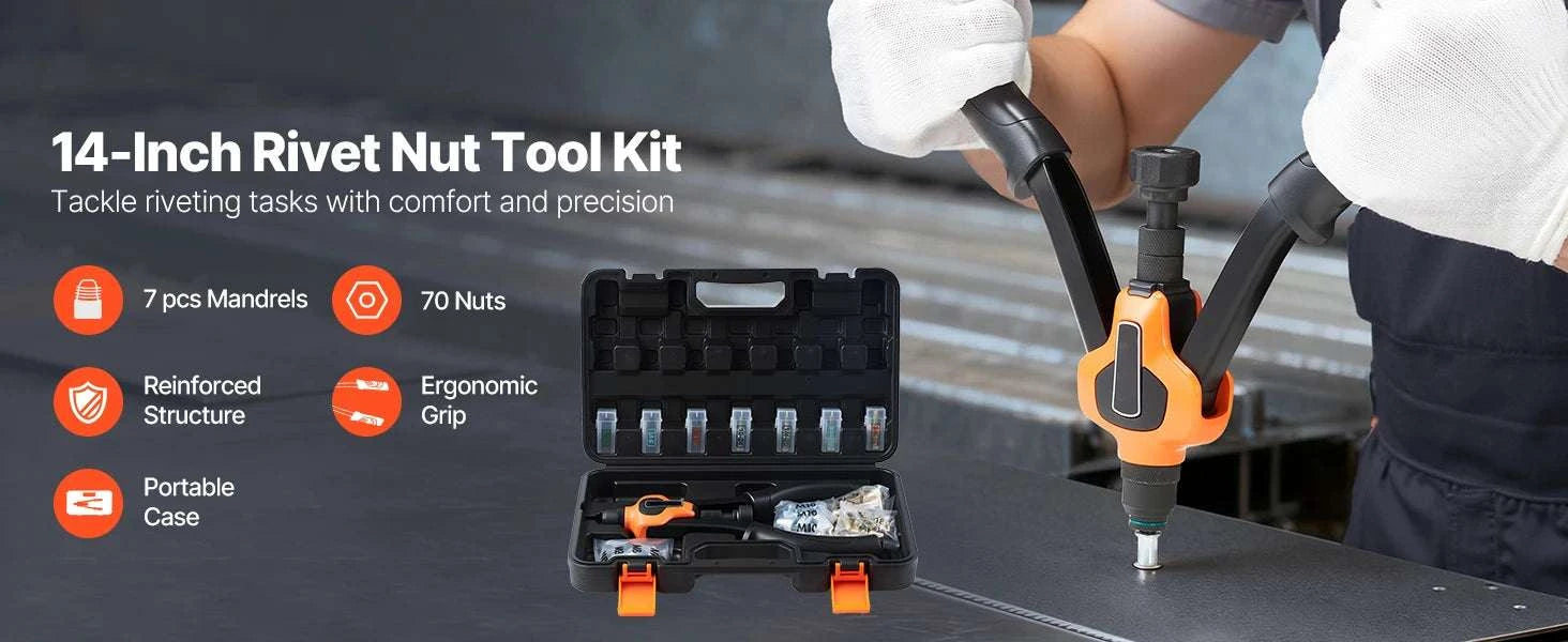 Rivet Nut Tool Kit with Mandrels & Nuts Metric SAE Set-9in B / United States