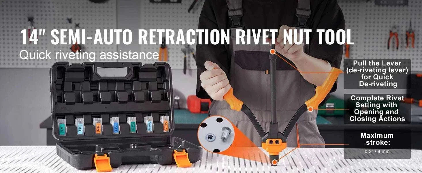 Rivet Nut Tool Kit with Metric & SAE Mandrels and Case Set-16in 186pcs None / United States