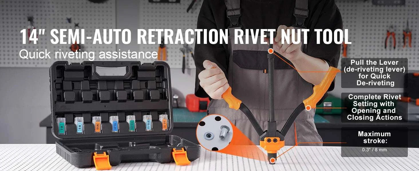 Rivet Nut Tool Kit with Metric & SAE Mandrels and Case Set-16in 186pcs None / United States