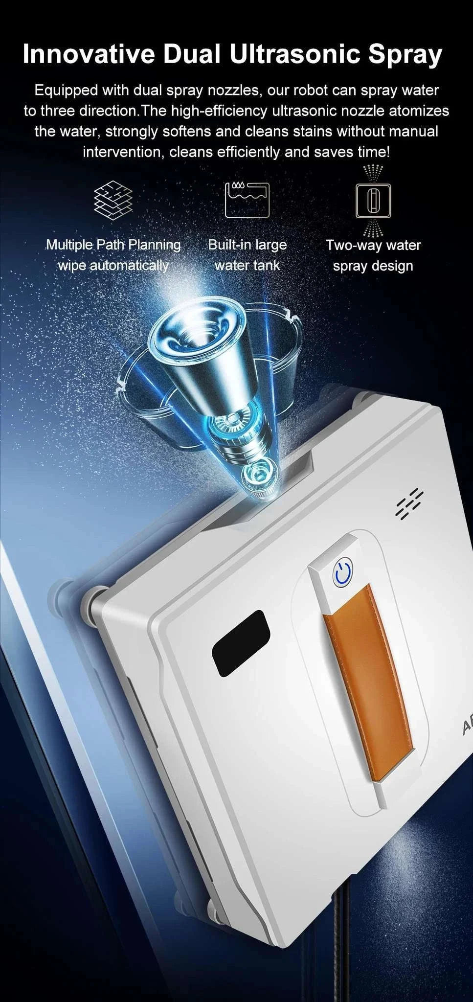 Robot Window Cleaner with Dual Spray, 3000Pa Suction & APP Control-White / spain / Yes