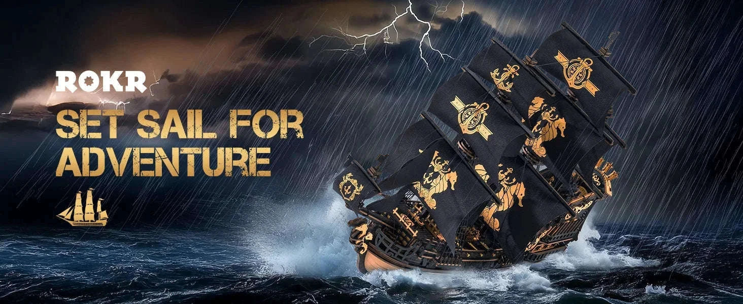 Robotime Rokr Seahorse Barque Wooden Ship Model Kit-Black / Australia