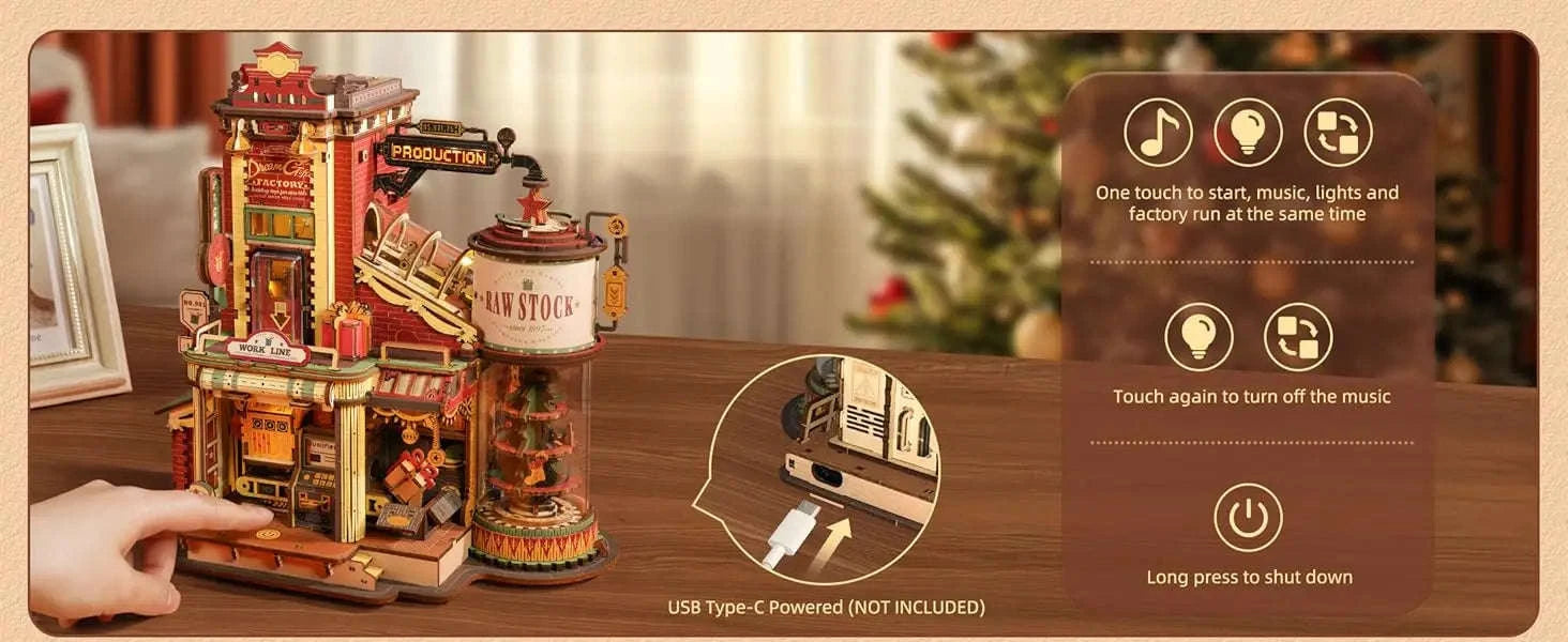 Robotime Rokr Wooden Music Box Christmas Dream Gift Factory 3D Puzzle-Carousel / UNITED KINGDOM