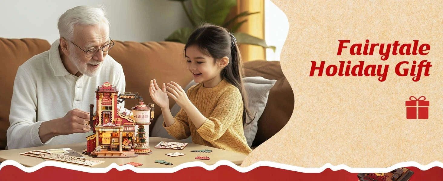 Robotime Rokr Wooden Music Box Christmas Dream Gift Factory 3D Puzzle-Carousel / UNITED KINGDOM