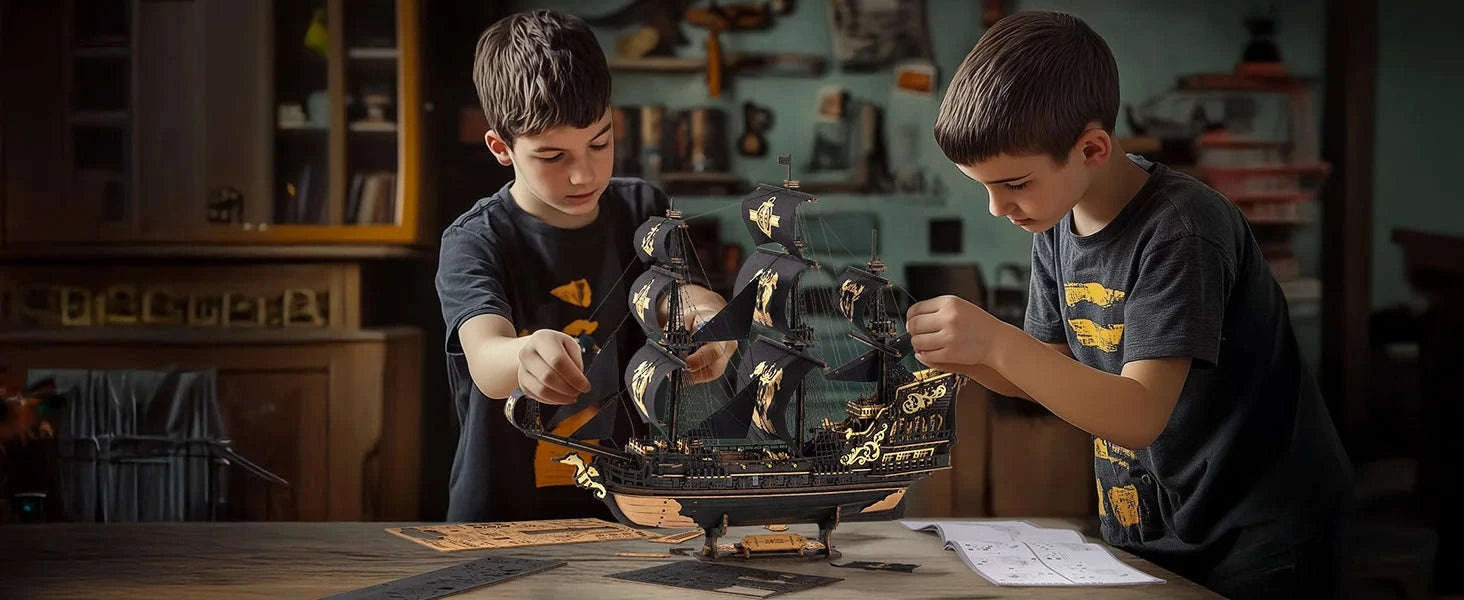 Robotime Rokr Wooden Ship Model Kit – The Seahorse Barque-Black / Australia