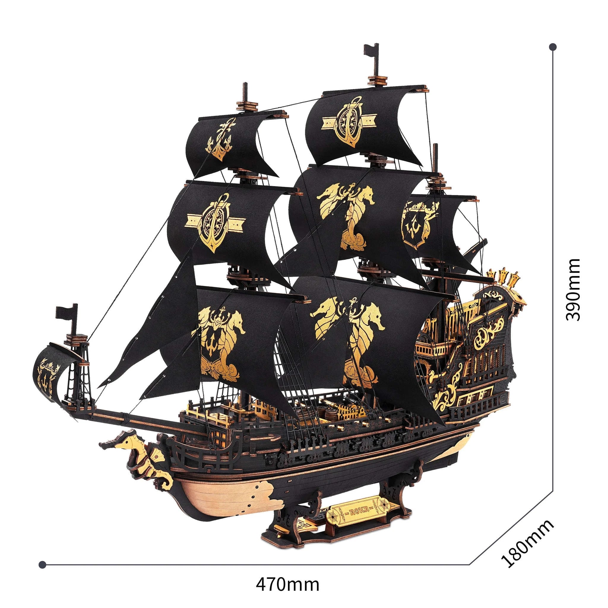 Robotime Rokr Wooden Ship Model Kit – The Seahorse Barque-Black / Australia