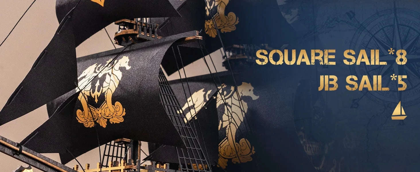 Robotime Rokr Wooden Ship Model Kit – The Seahorse Barque-Black / Australia