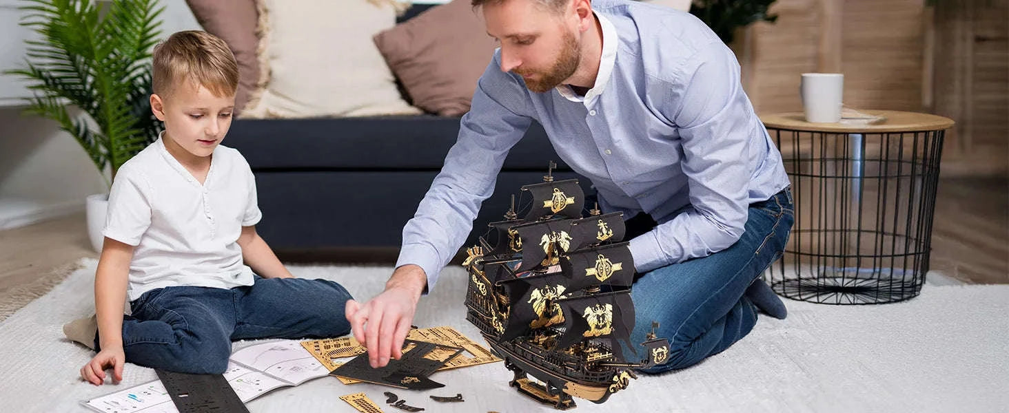 Robotime Rokr Wooden Ship Model Kit – The Seahorse Barque-Black / Australia