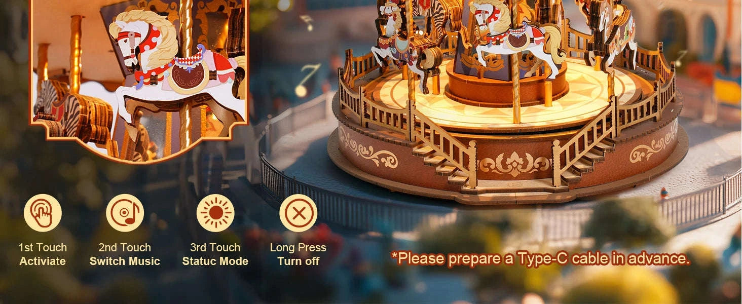 Robotime Rolife Classic Carousel Music Box 3D Wooden Puzzle-Classic Carousel / UNITED KINGDOM