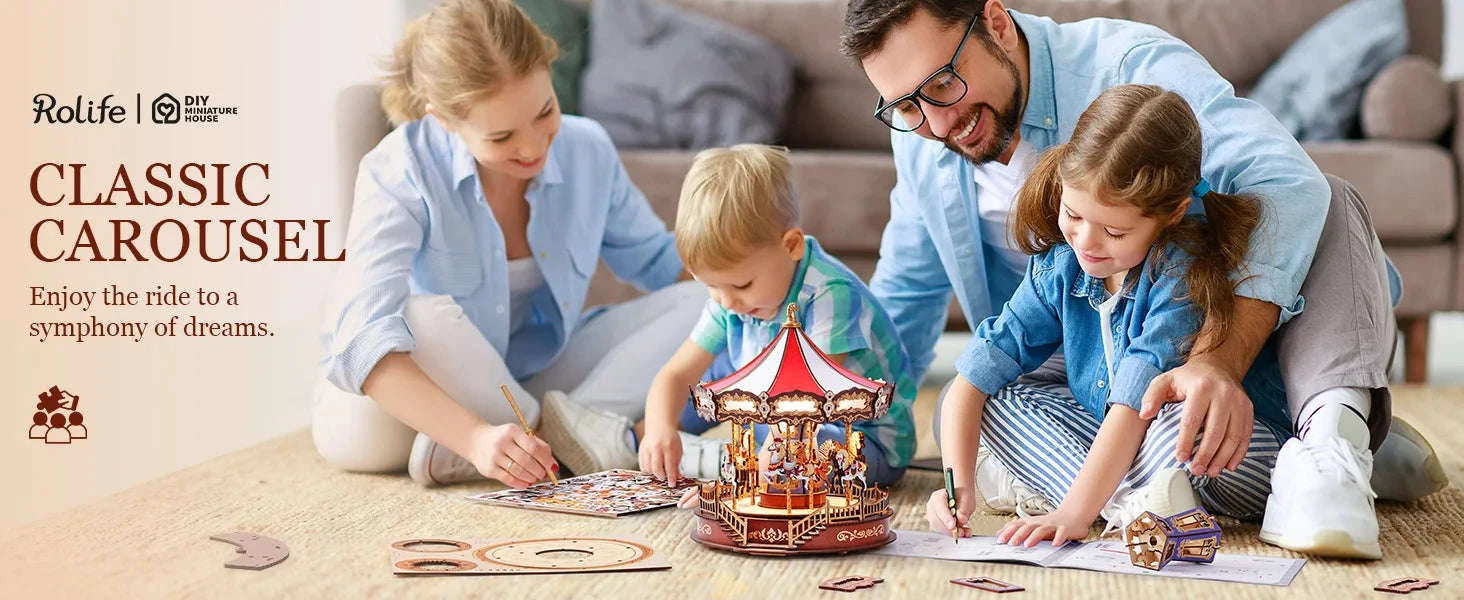 Robotime Rolife Classic Carousel Music Box 3D Wooden Puzzle-Classic Carousel / UNITED KINGDOM